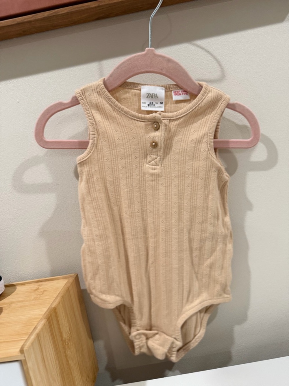 Zara Neutral Ribbed Sleeveless One-Piece Bodysuit - Beige